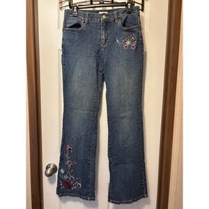 Tint Jeans Womens 8 Blue Denim Embroidered Floral Studded Bootcut Jeans Stretch